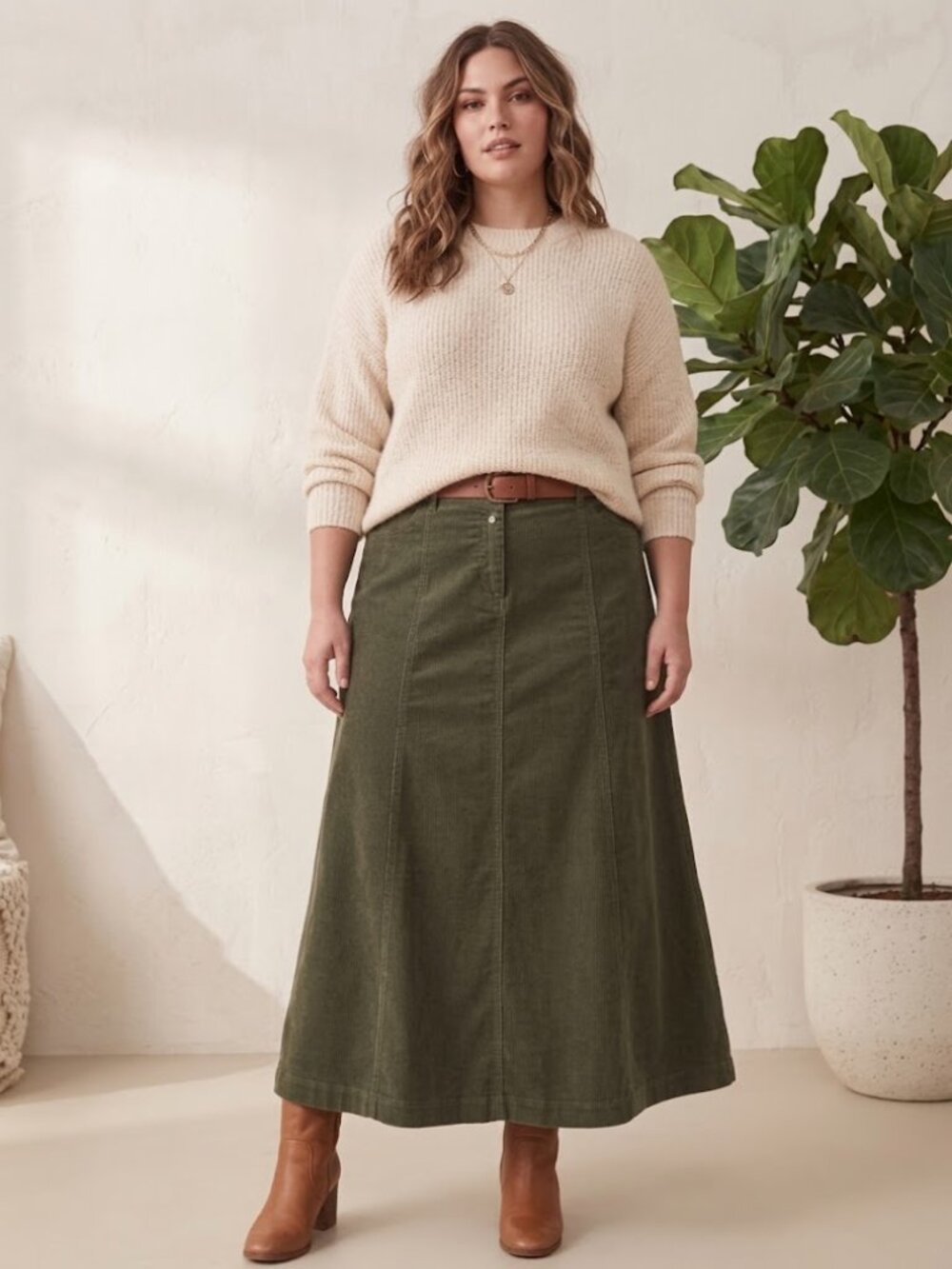 Vintage Lauren Ralph Lauren Olive Corduroy Maxi Skirt, 100% Cotton A-Line Sz 16